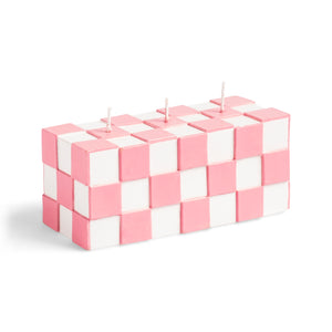 &Klevering - Kerze Checkerboard rosa lang
